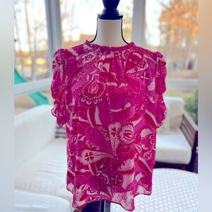 Rachel Zoe size L beautiful multi-pink blouse